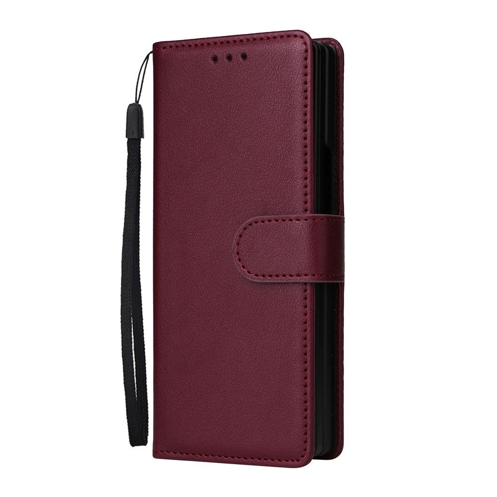 EIDERWOOD Samsung Galaxy Z Fold6 Faux Leather Flip Case with Card Holder & Strap - Dark Red