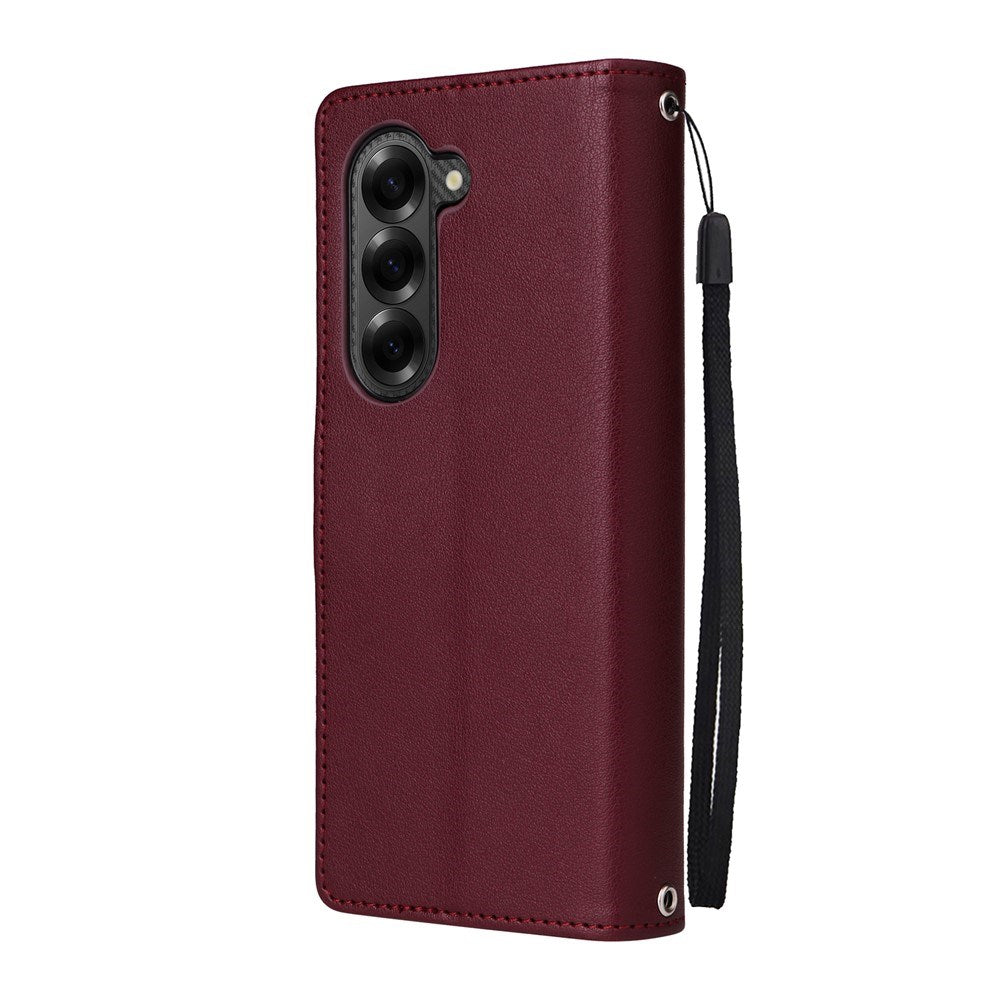 EIDERWOOD Samsung Galaxy Z Fold6 Faux Leather Flip Case with Card Holder & Strap - Dark Red