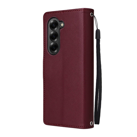 EIDERWOOD Samsung Galaxy Z Fold6 Faux Leather Flip Case with Card Holder & Strap - Dark Red