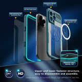 iPhone 16 Pro Max Waterproof Tough Case w. Screen Protector and Strap - MagSafe Compatible - Transparent / Blue