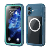 iPhone 16 Plus Waterproof Tough Case w. Screen Protector and Strap - MagSafe Compatible - Transparent / Blue