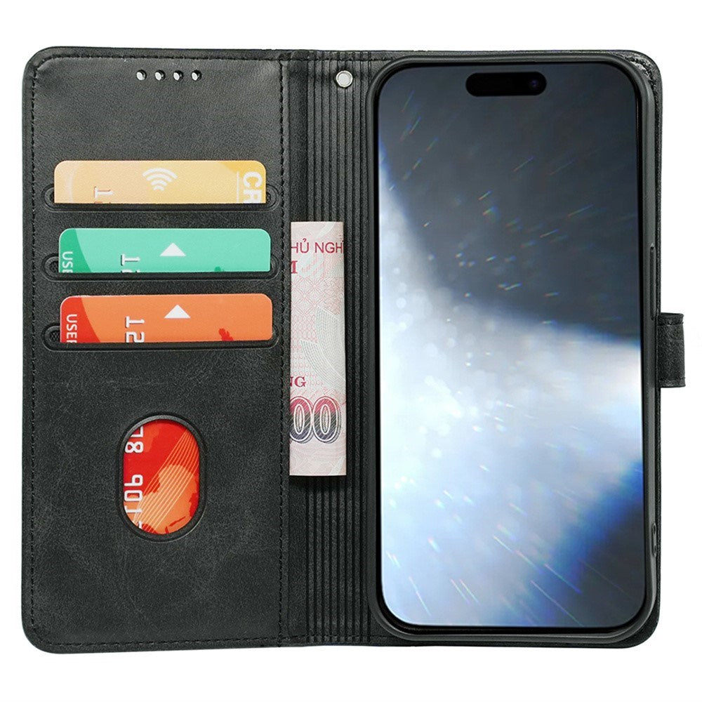 EIDERWOOD iPhone 16 Pro Leather Flip Case w. Stand Function & Wallet - Black