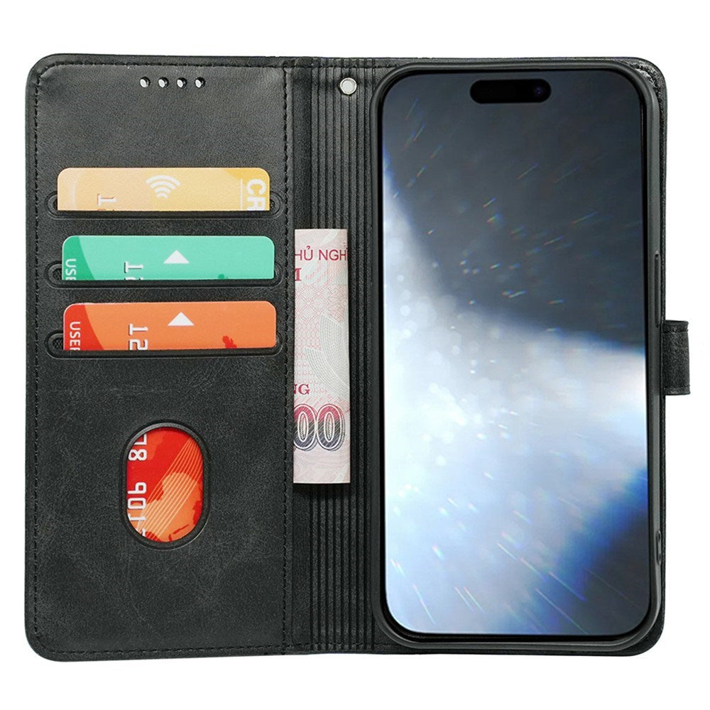 EIDERWOOD iPhone 16 Leather Flip Case w. Stand Function & Wallet - Black