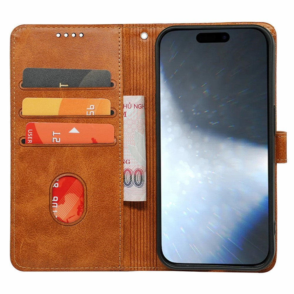 EIDERWOOD iPhone 16 Leather Flip Case w. Stand Function & Wallet - Light brown