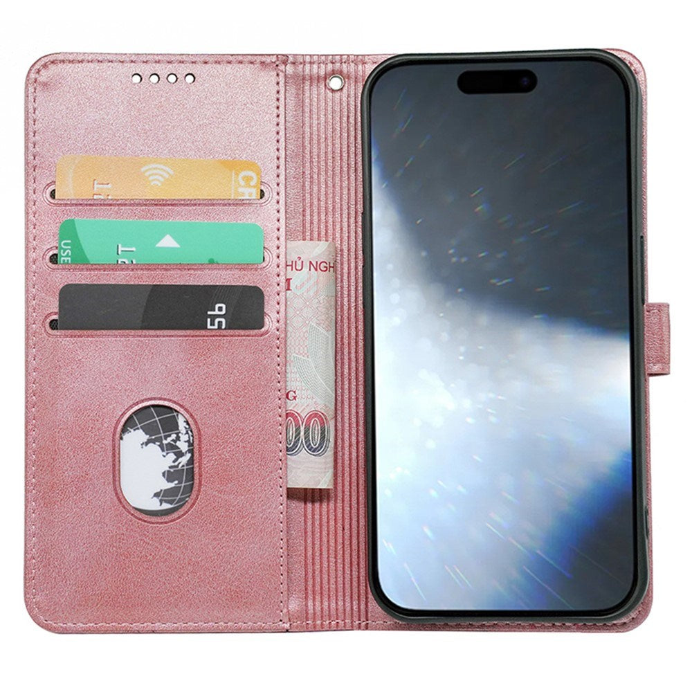 EIDERWOOD iPhone 16 Leather Flip Case w. Stand Function & Wallet - Rose Gold