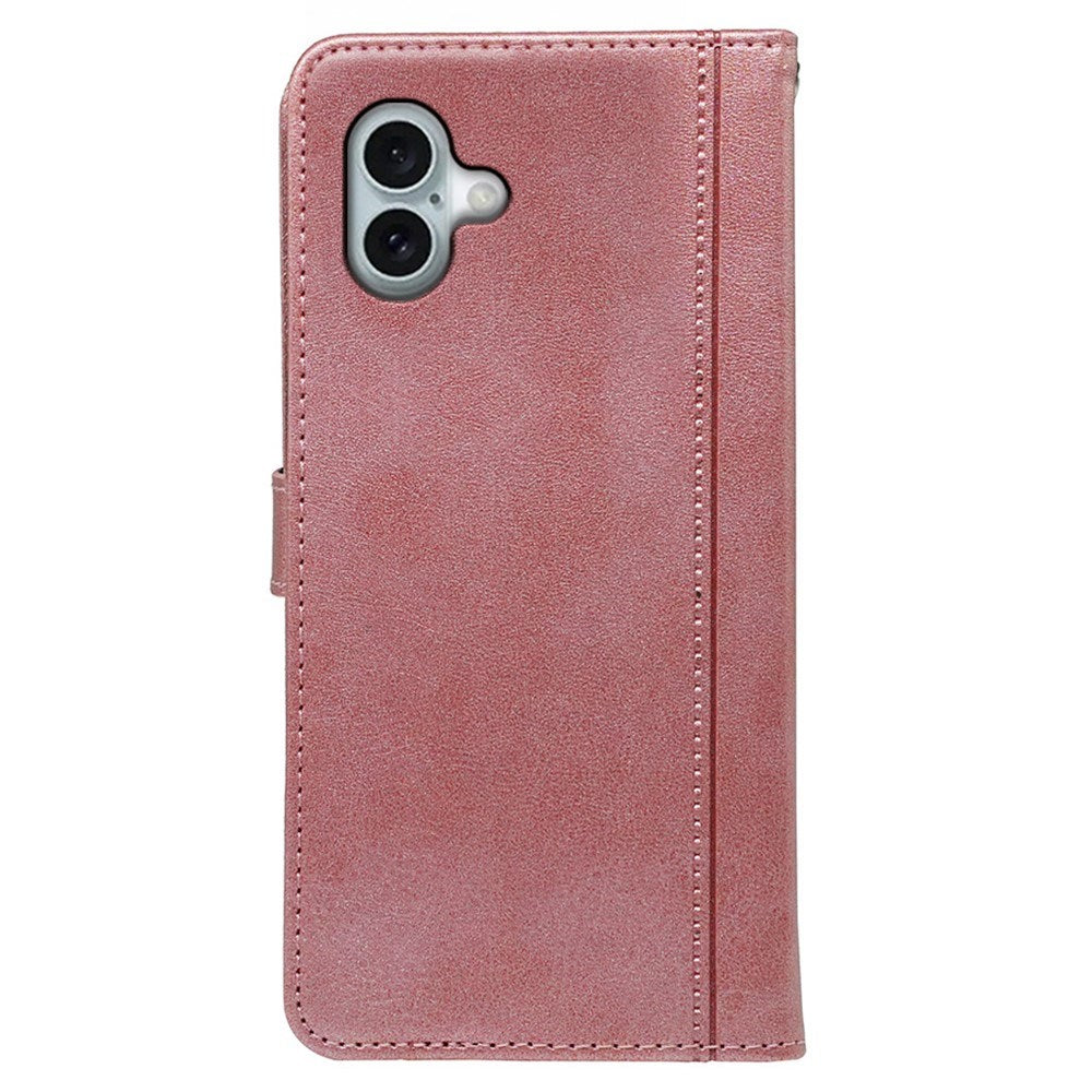 EIDERWOOD iPhone 16 Leather Flip Case w. Stand Function & Wallet - Rose Gold