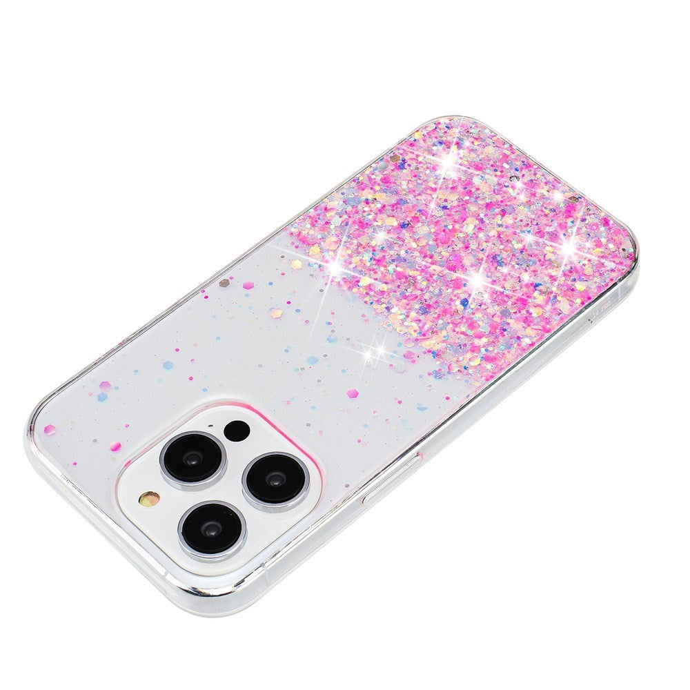iPhone 16 Pro Max EIDERWOOD Flexible Plastic Glitter Case – Transparent / Pink