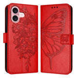 EIDERWOOD iPhone 16 Plus Faux Leather Case with Butterfly Print - Red