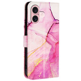 EIDERWOOD iPhone 16 Plus Faux Leather Case with Wallet and Strap - Pink Marble