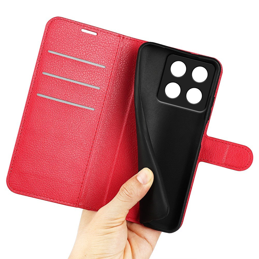 EIDERWOOD Xiaomi 14T Pro Litchi Leather Wallet Case - Red