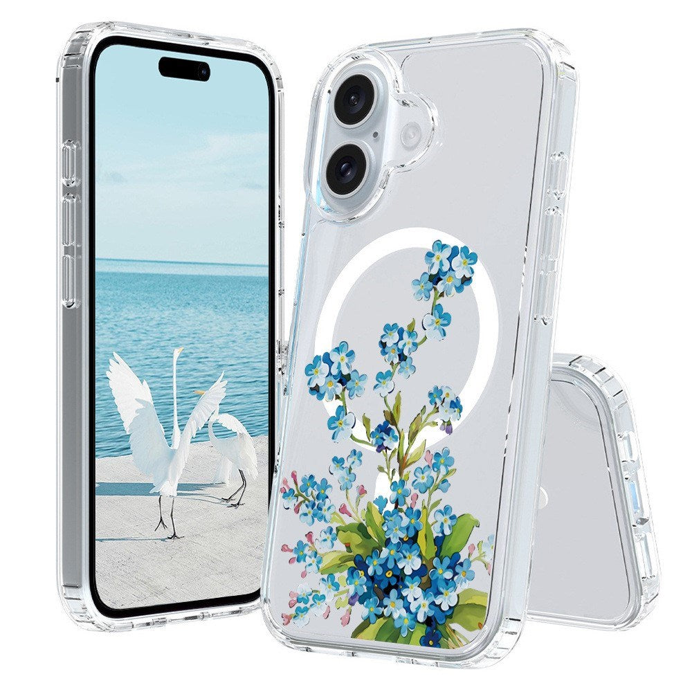 EIDERWOOD iPhone 16 Hybrid Plastic Case - MagSafe Compatible - Blue Flowers