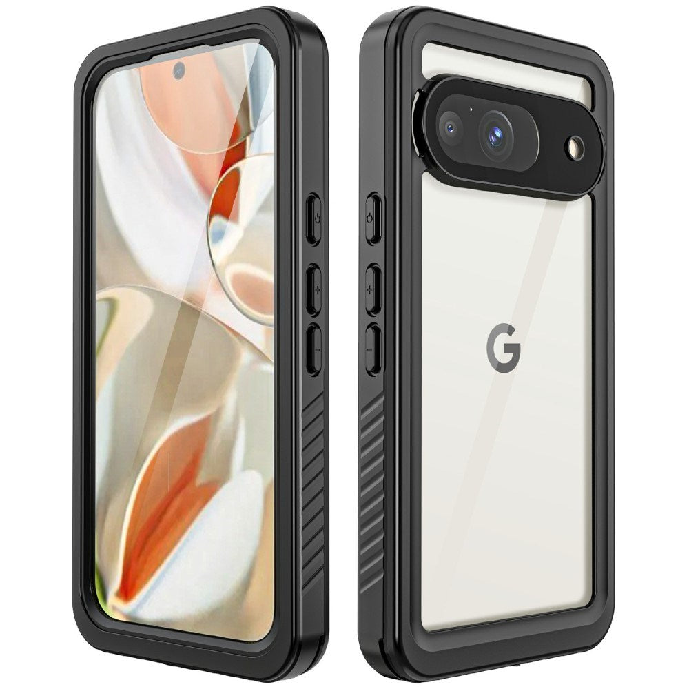 Google Pixel 9 - Waterproof Hybrid Case with Built-in Screen Protector Film - Transparent / Black