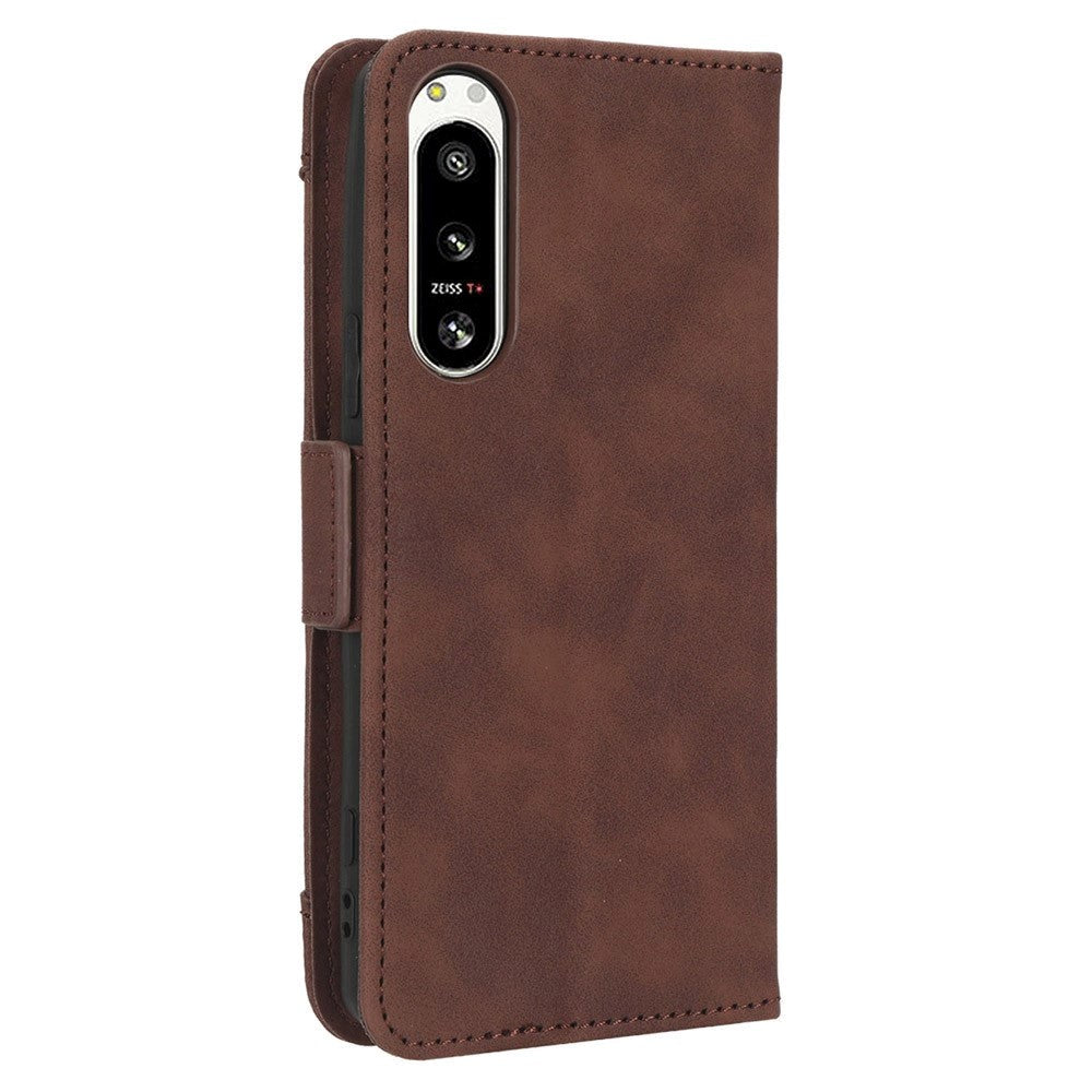 Sony Xperia 5 IV Leather Case w. Stand / Card Holder & Extra Card Pocket - Brown