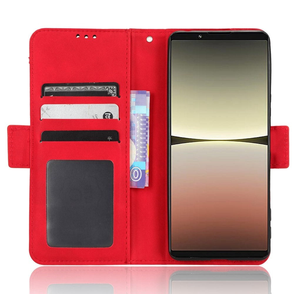 Sony Xperia 5 IV Leather Case w. Stand / Card Holder & Extra Card Pocket - Red