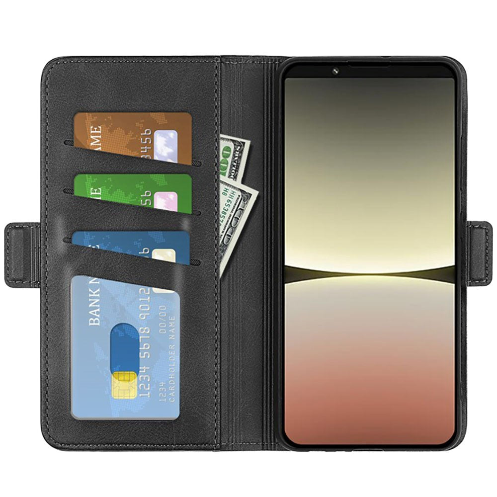 Sony Xperia 5 IV Leather Cover w. Card Holder & Magnetic Closure - Black