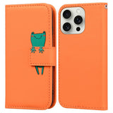 iPhone 16 Pro Faux Leather Flip Case with Character Design - Orange