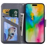 iPhone 16 Pro Faux Leather Flip Case with Character Design - Grey