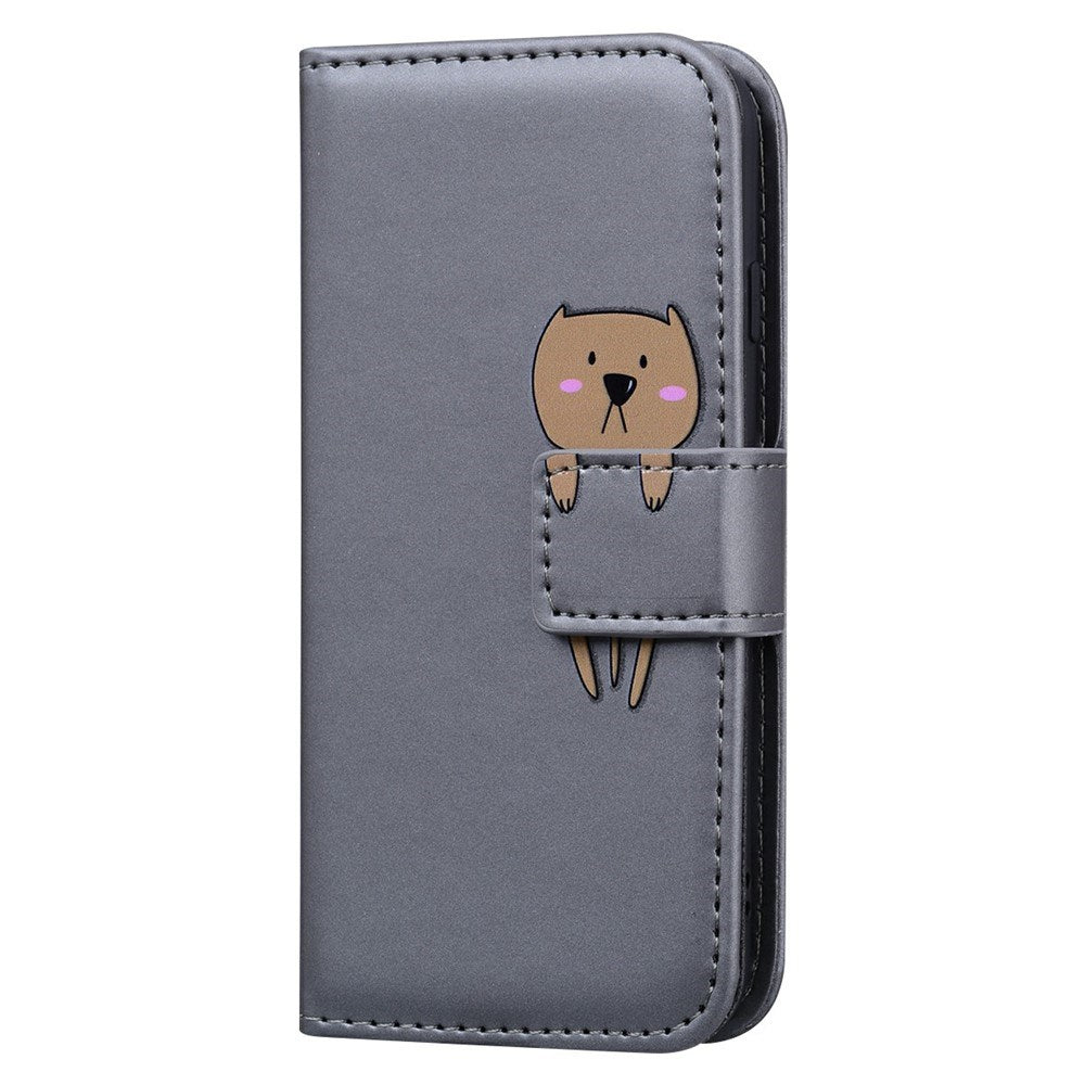 iPhone 16 Pro Faux Leather Flip Case with Character Design - Grey