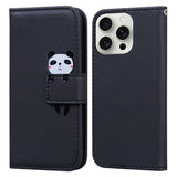 iPhone 16 Pro Faux Leather Flip Case with Character Design - Black