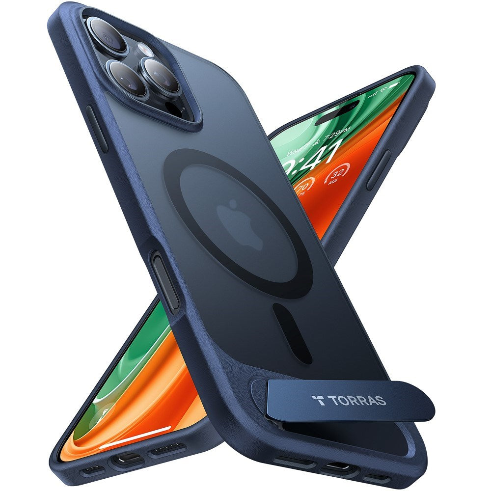 TORRAS iPhone 16 Pro Hybrid Case with Stand Function - MagSafe Compatible - Blue