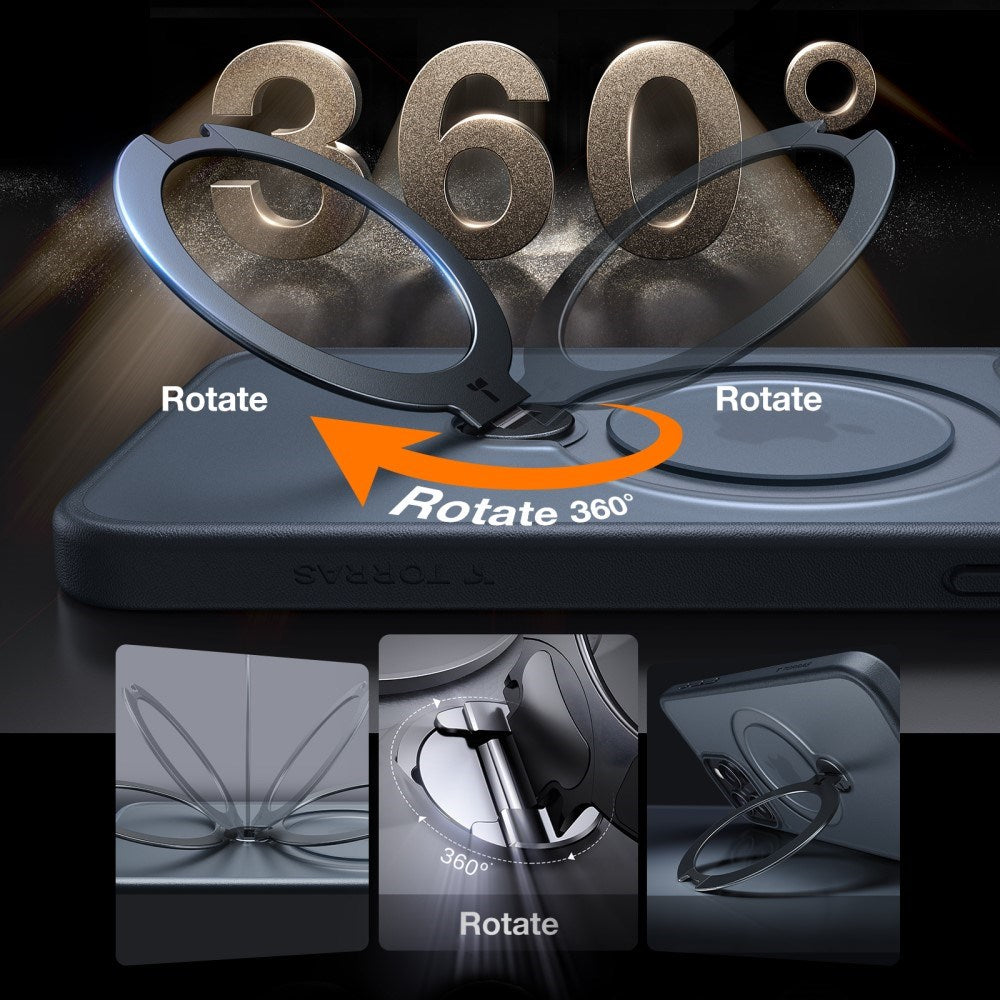 TORRAS iPhone 15 Pro Hybrid Plastic Case with Stand Function - MagSafe Compatible - Black