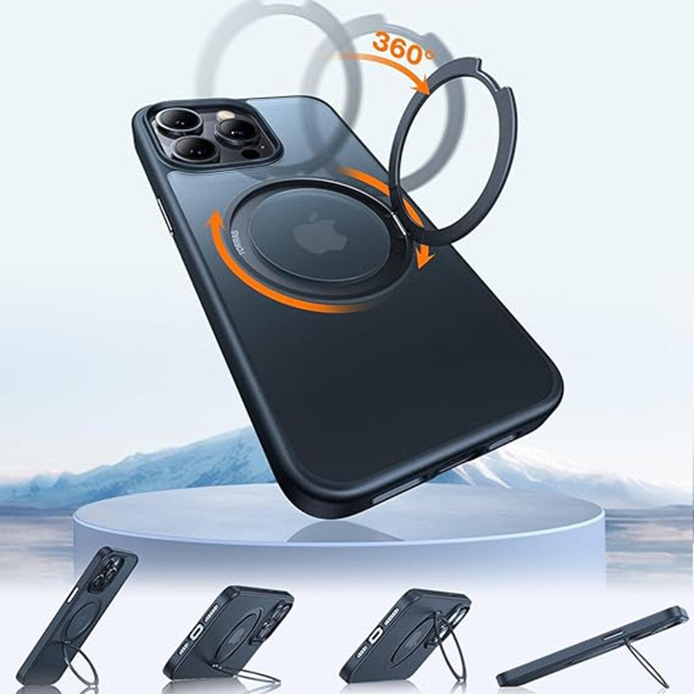 TORRAS iPhone 15 Pro Hybrid Plastic Case with Kickstand - MagSafe Compatible - Black