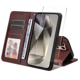 EIDERWOOD Samsung Galaxy S25 Ultra 2-in-1 Faux Leather Flip Case with Screen Protector Glass - Brown
