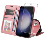 EIDERWOOD Samsung Galaxy S25+ (Plus) / 24+ (Plus) 2-in-1 Faux Leather Flip Case with Screen Protector Glass - Pink