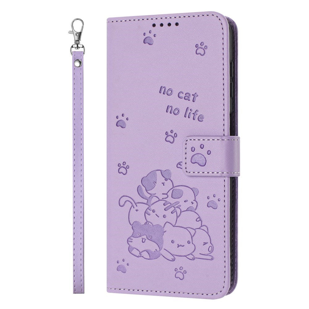 EIDERWOOD iPhone 16e Faux Leather Flip Case with Cat Pattern - Purple