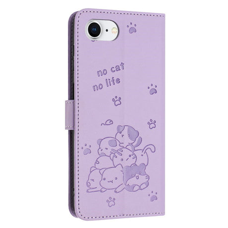 EIDERWOOD iPhone 16e Faux Leather Flip Case with Cat Pattern - Purple