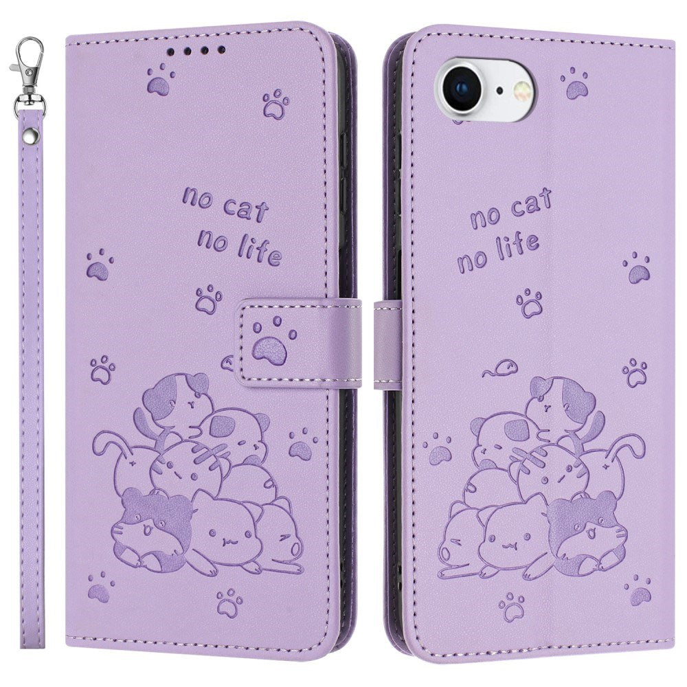 EIDERWOOD iPhone 16e Faux Leather Flip Case with Cat Pattern - Purple