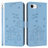 EIDERWOOD iPhone 16e Faux Leather Flip Case with Cat Pattern - Blue