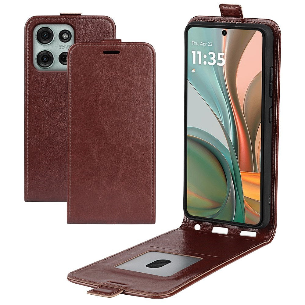 EIDERWOOD Motorola Moto G75 5G Case with Card Slots – Vertical Flip Faux Leather Case - Brown