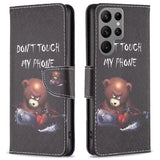 EIDERWOOD Samsung Galaxy S25 Ultra Faux Leather Case with Wallet & Stand Function - "Don't Touch My Phone" Bear