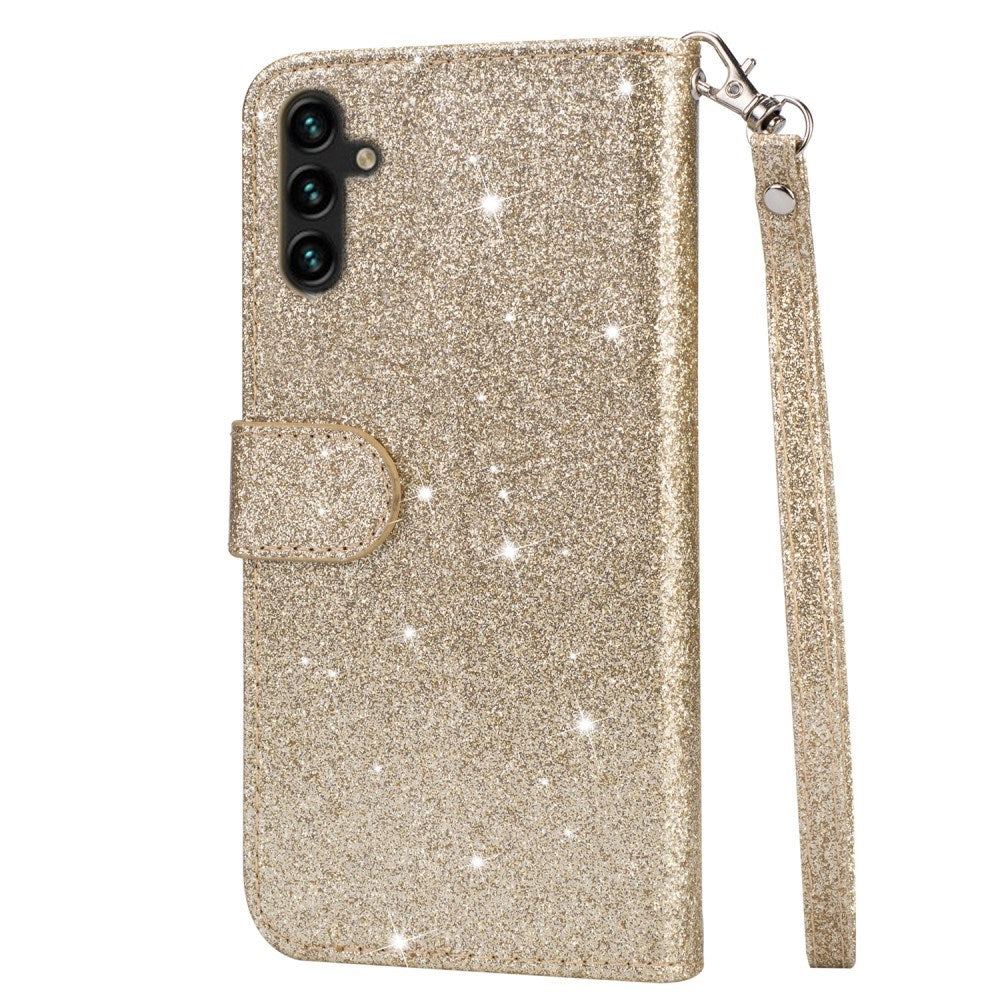 EIDERWOOD Samsung Galaxy S25 Glitter Flip Case with Zipper Pocket & Stand Function - Gold