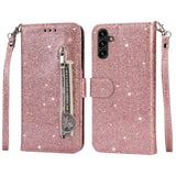 EIDERWOOD Samsung Galaxy S25 Glitter Flip Case with Zipper Pocket & Stand Function - Pink