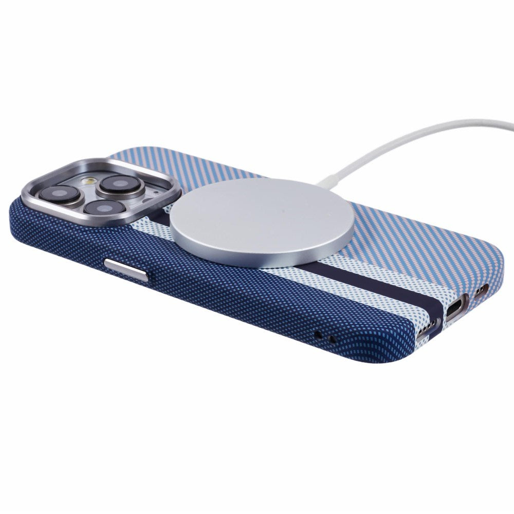 EIDERWOOD Patterned Carbon Case - iPhone 13 Pro - MagSafe Compatible - Blue Stripes