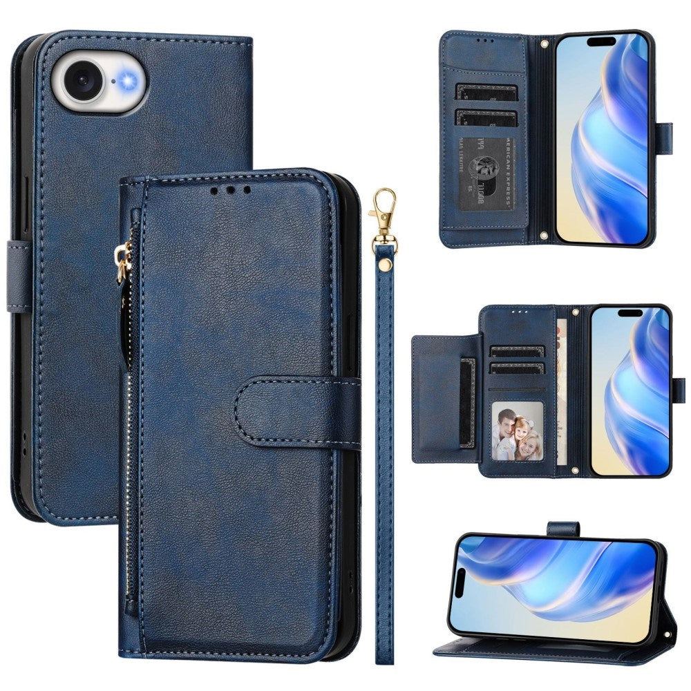 EIDERWOOD iPhone 16e Faux Leather Flip Case with Wallet & Strap - Blue