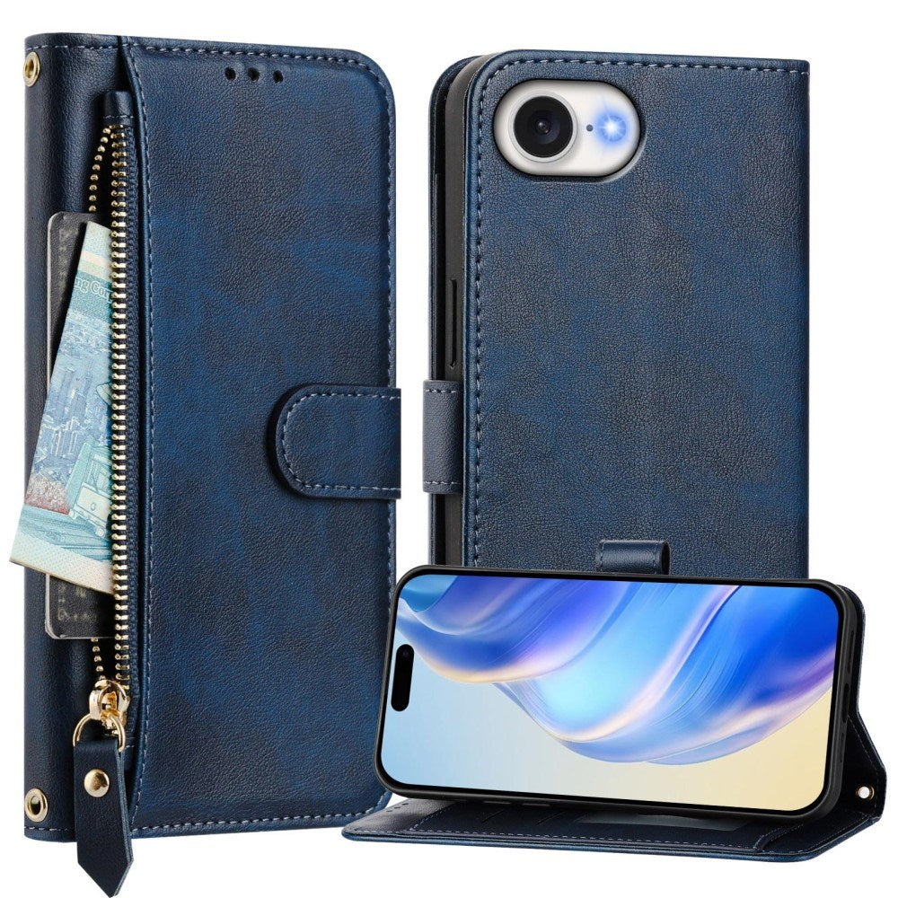 EIDERWOOD iPhone 16e Faux Leather Flip Case with Wallet & Strap - Blue