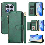 EIDERWOOD Xiaomi Redmi Note 14 Pro+ / 14 Pro (5G) Flip Case with Card Holder for 6 Cards & Zipper Pocket - Green