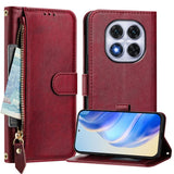 EIDERWOOD Xiaomi Redmi Note 14 Pro+ / 14 Pro (5G) Flip Case with Card Holder for 6 Cards & Zipper Pocket - Red