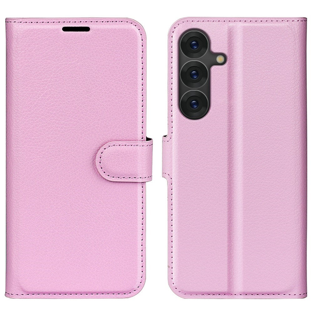 EIDERWOOD Samsung Galaxy S25+ (Plus) Shockproof Leather Wallet Cover with Litchi Texture - Pink