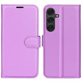 EIDERWOOD Samsung Galaxy S25+ (Plus) Shockproof Leather Wallet Cover with Litchi Texture - Purple