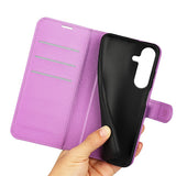 EIDERWOOD Samsung Galaxy S25+ (Plus) Shockproof Leather Wallet Cover with Litchi Texture - Purple