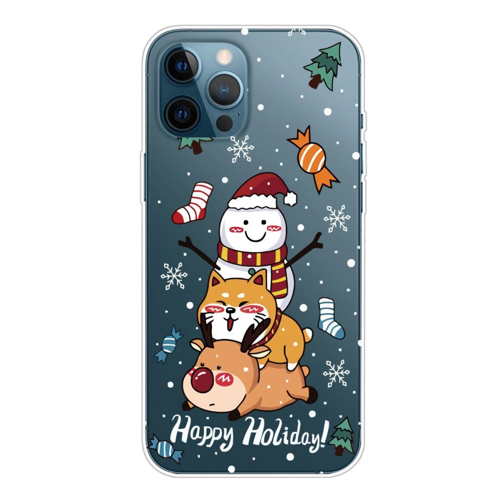 iPhone 14 Pro Flexible TPU Christmas Case - Snowman, Dog and Reindeer