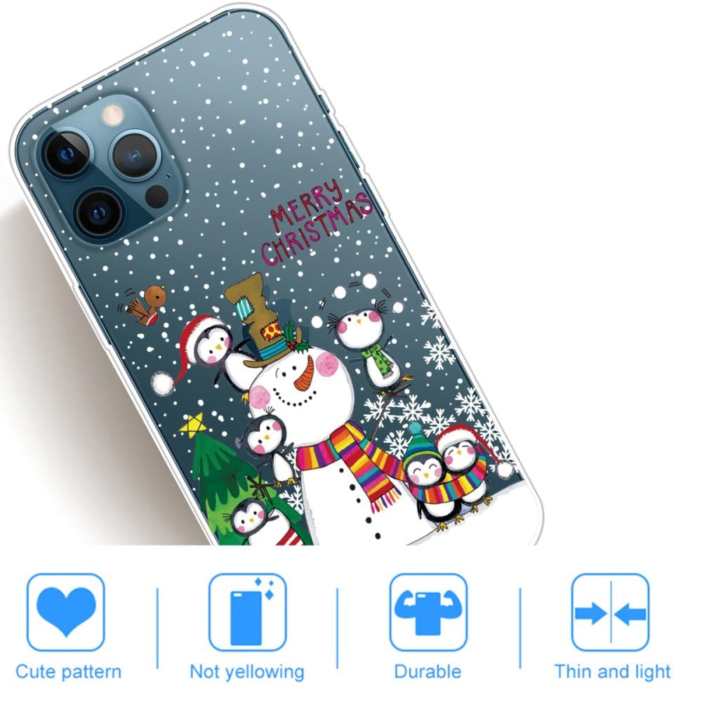 iPhone 14 Pro Flexible TPU Christmas Case - Penguin Family with Snowman