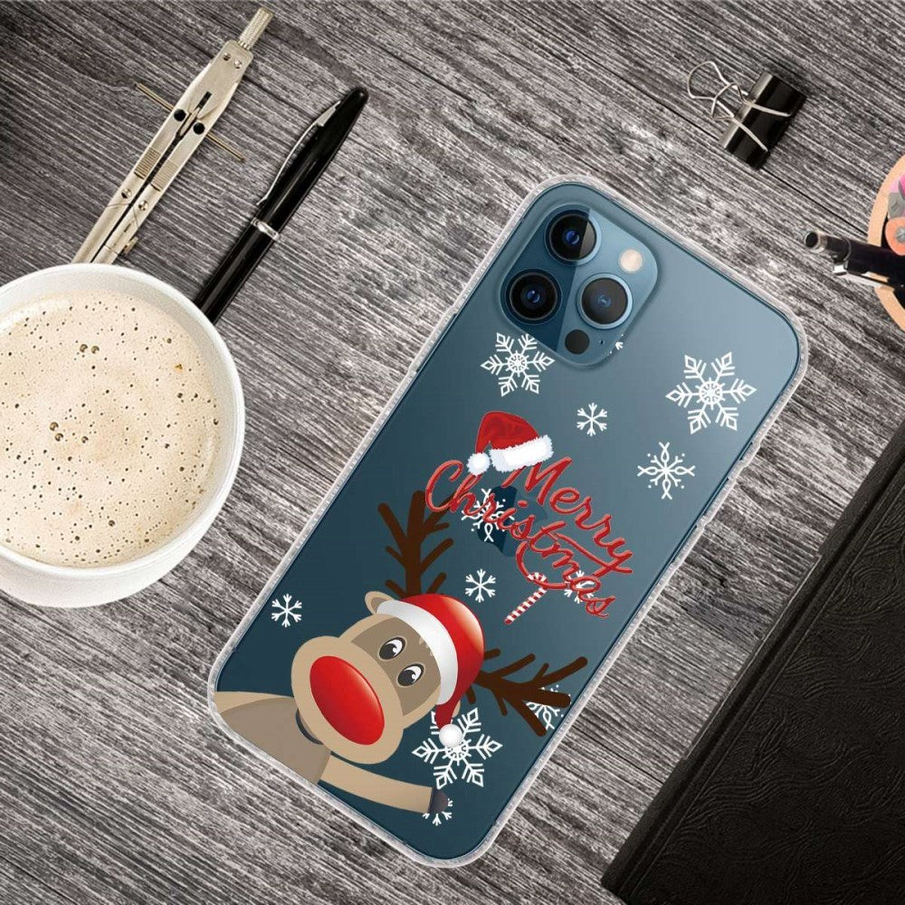 iPhone 14 Pro Flexible Plastic Christmas Case - Reindeer with Santa Hat