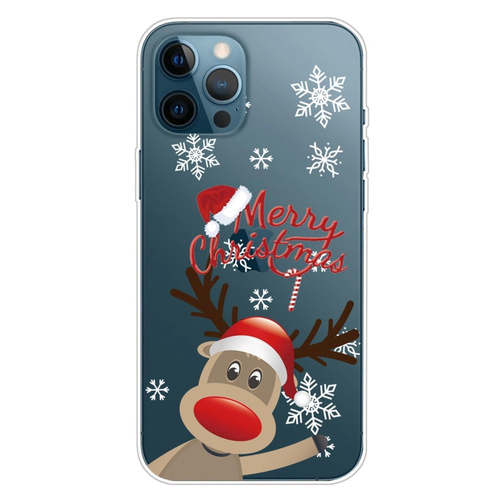 iPhone 14 Pro Max Flexible Plastic Christmas Case - Reindeer with A Santa Hat