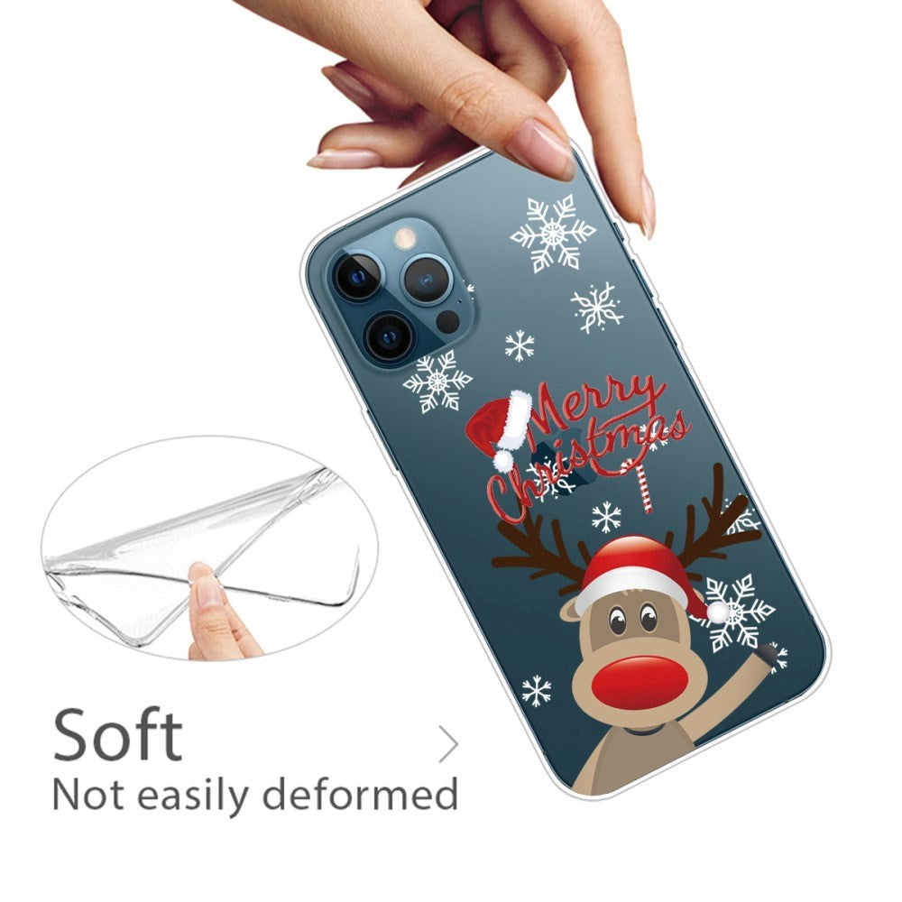 iPhone 14 Pro Max Flexible Plastic Christmas Case - Reindeer with A Santa Hat