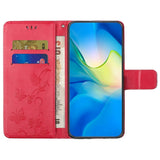 Motorola Moto E22 / E22i Flip Case w. Wallet - Flowers & Butterflies - Red